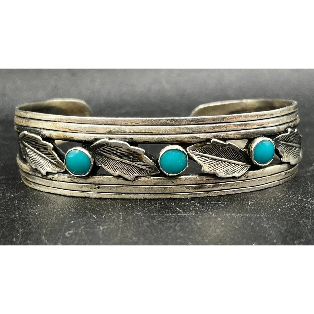 Vtg 1970s Bell Sterling Solid Sterling Silver Bracelet Southwestern Turquoise